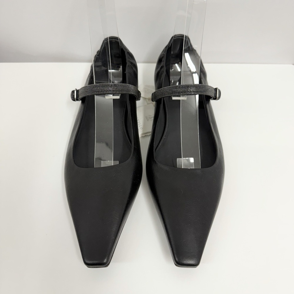 Brunello Cucinelli Mary Jane Leather Shoes Black Monili Crystal NWT $1350 38 1/2 - Picture 5 of 13